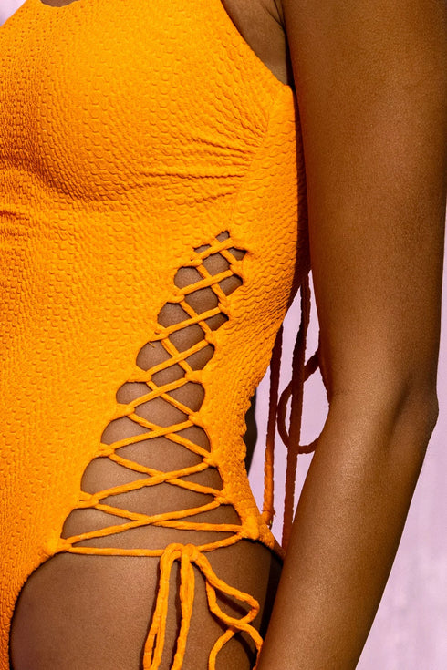 Luli Fama Wavy Baby Square Neck Laced Up One Piece